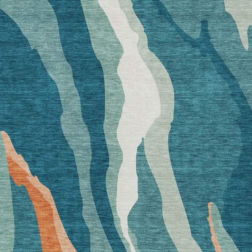 Teal Blue Copper And Ivory Abstract Washable Indoor Outdoor Area Rug Photo 6