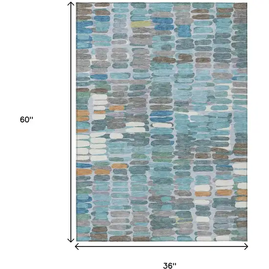 Teal Blue Copper And Ivory Abstract Washable Indoor Outdoor Area Rug Photo 3