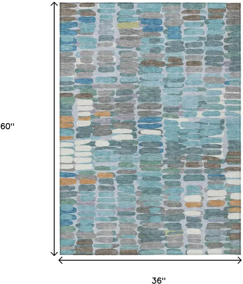 Teal Blue Copper And Ivory Abstract Washable Indoor Outdoor Area Rug Photo 3