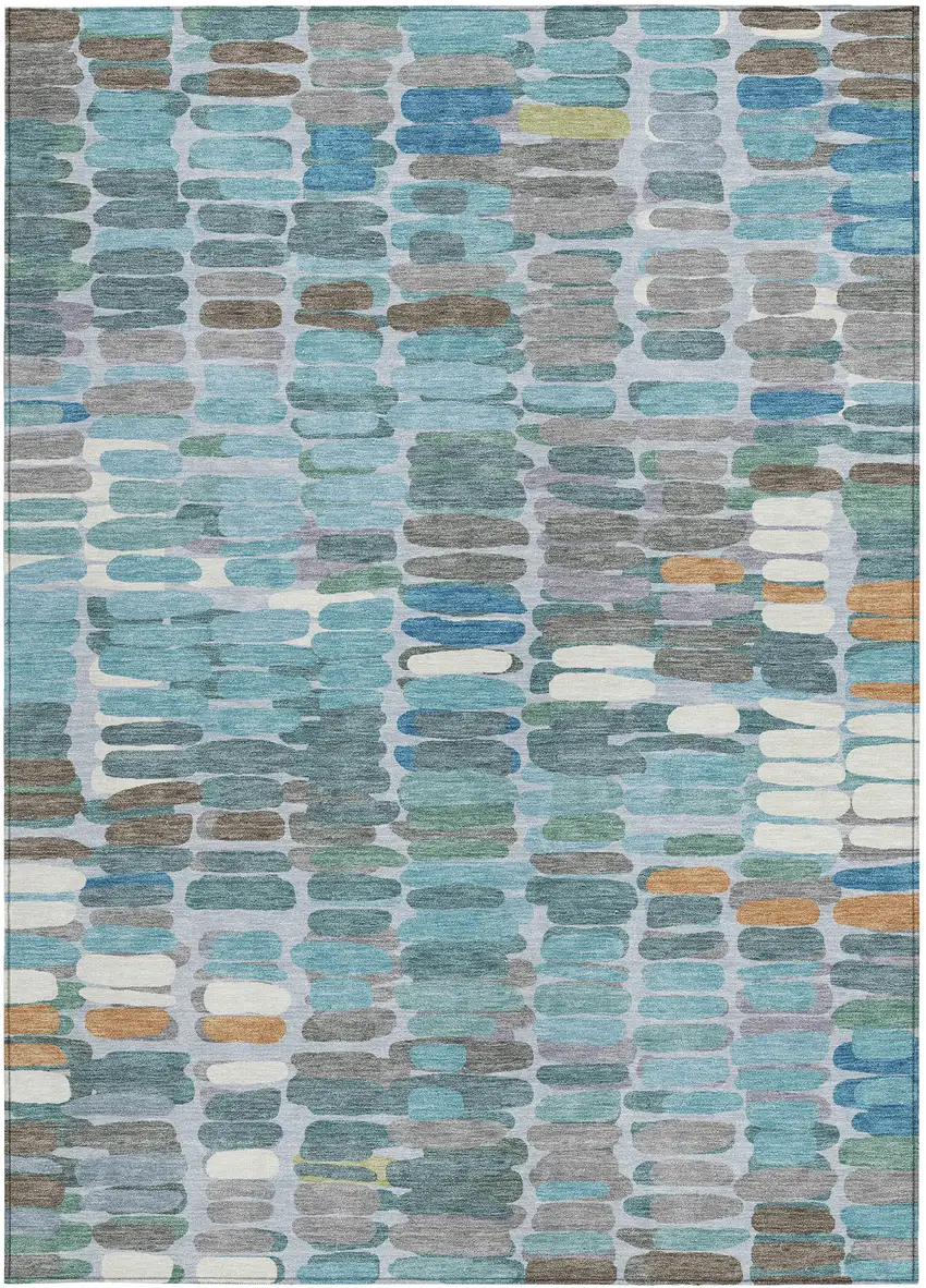 Teal Blue Copper And Ivory Abstract Washable Indoor Outdoor Area Rug Photo 4