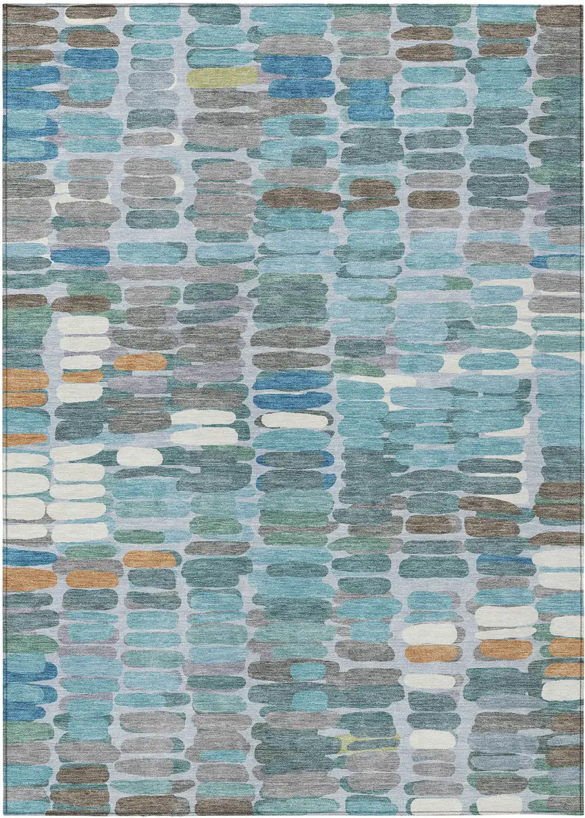 Teal Blue Copper And Ivory Abstract Washable Indoor Outdoor Area Rug Photo 2