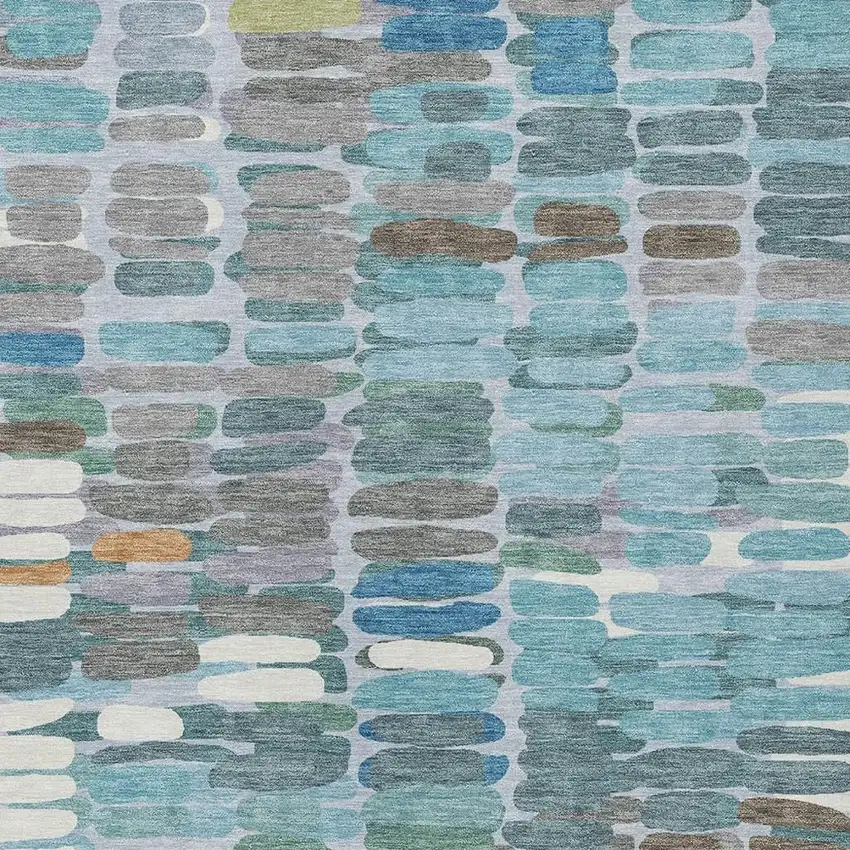 Teal Blue Copper And Ivory Abstract Washable Indoor Outdoor Area Rug Photo 7