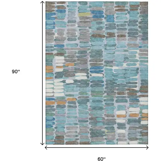 Teal Blue Copper And Ivory Abstract Washable Indoor Outdoor Area Rug Photo 3