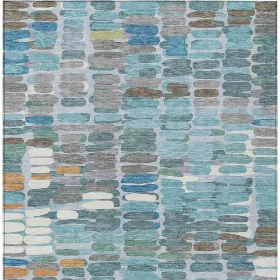 Teal Blue Copper And Ivory Abstract Washable Indoor Outdoor Area Rug Photo 4