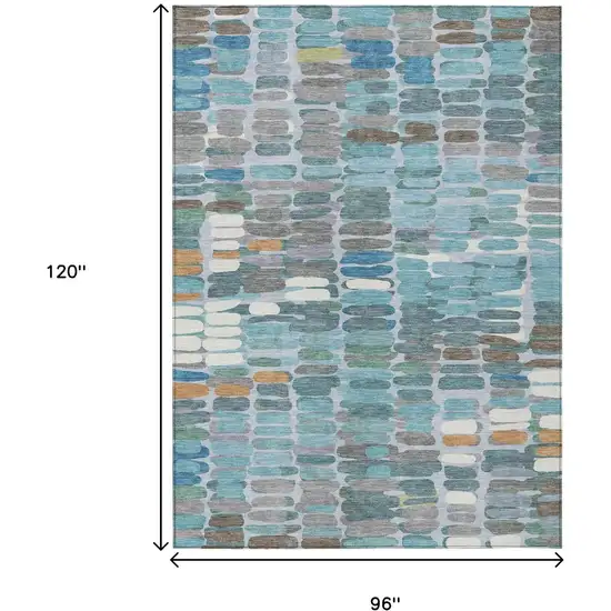 Teal Blue Copper And Ivory Abstract Washable Indoor Outdoor Area Rug Photo 3