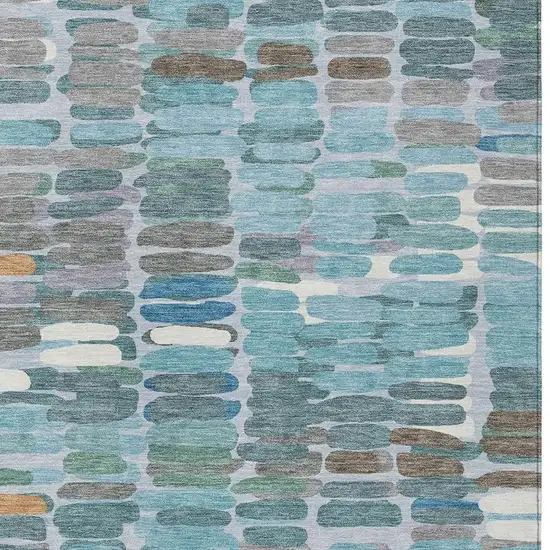 Teal Blue Copper And Ivory Abstract Washable Indoor Outdoor Area Rug Photo 7