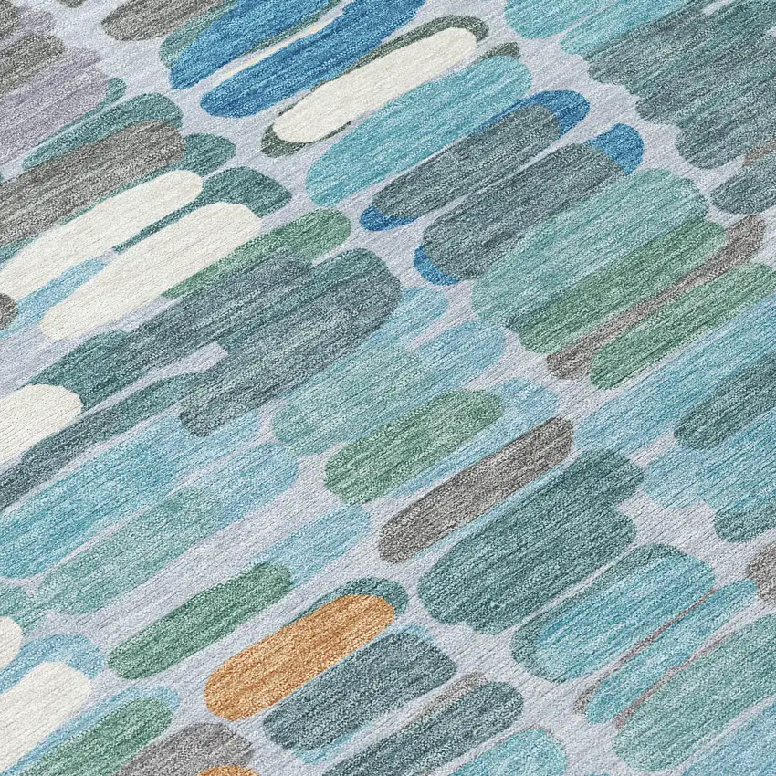 Teal Blue Copper And Ivory Abstract Washable Indoor Outdoor Area Rug Photo 8