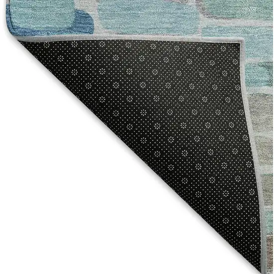 Teal Blue Copper And Ivory Abstract Washable Indoor Outdoor Area Rug Photo 6