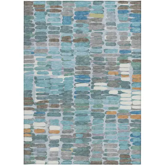 Teal Blue Copper And Ivory Abstract Washable Indoor Outdoor Area Rug Photo 5