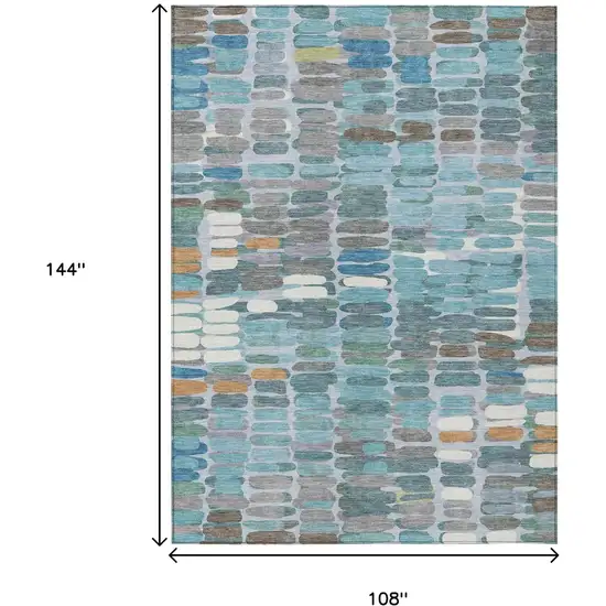 Teal Blue Copper And Ivory Abstract Washable Indoor Outdoor Area Rug Photo 3