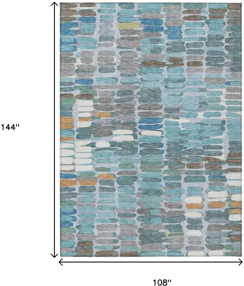 Teal Blue Copper And Ivory Abstract Washable Indoor Outdoor Area Rug Photo 3