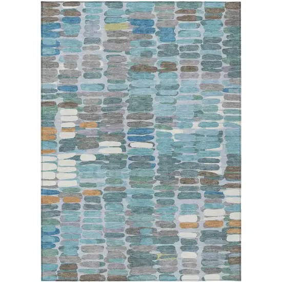 Teal Blue Copper And Ivory Abstract Washable Indoor Outdoor Area Rug Photo 2