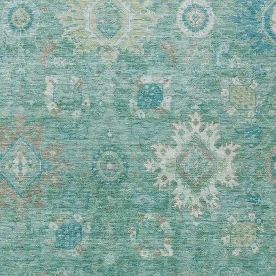 Teal Blue Copper And Ivory Floral Medallion Washable Indoor Outdoor Area Rug Photo 3