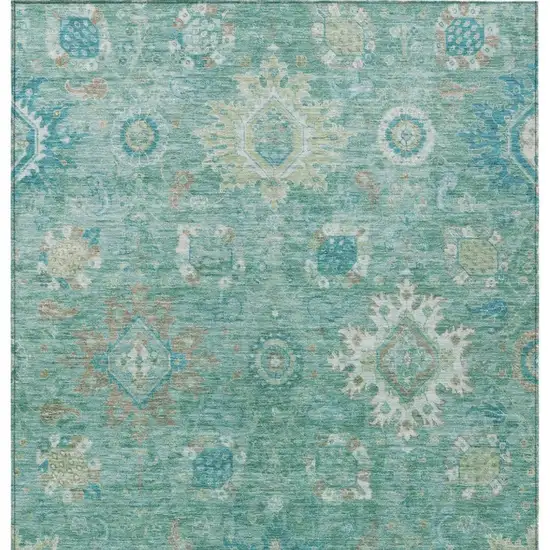 Teal Blue Copper And Ivory Floral Medallion Washable Indoor Outdoor Area Rug Photo 4