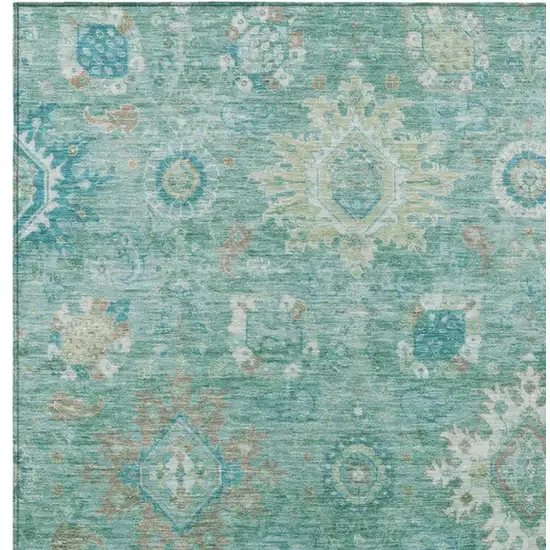 Teal Blue Copper And Ivory Floral Medallion Washable Indoor Outdoor Area Rug Photo 3