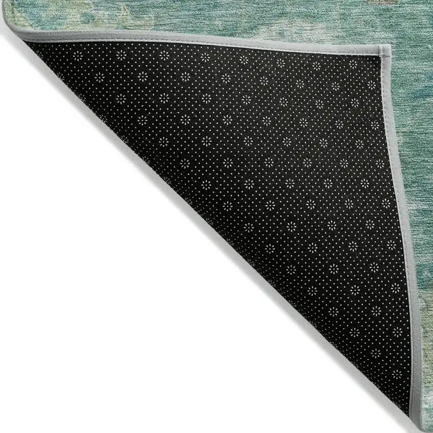 Teal Blue Copper And Ivory Floral Medallion Washable Indoor Outdoor Area Rug Photo 8