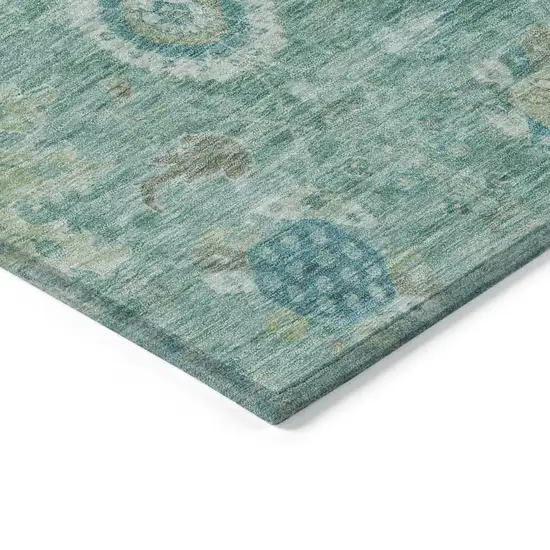 Teal Blue Copper And Ivory Floral Medallion Washable Indoor Outdoor Area Rug Photo 6