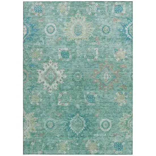 Teal Blue Copper And Ivory Floral Medallion Washable Indoor Outdoor Area Rug Photo 3