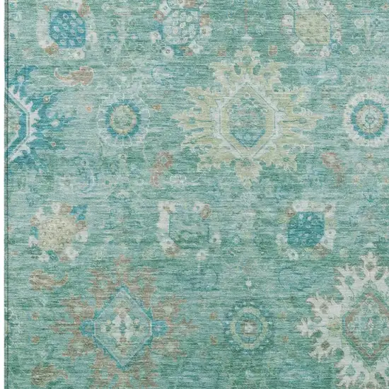 Teal Blue Copper And Ivory Floral Medallion Washable Indoor Outdoor Area Rug Photo 4