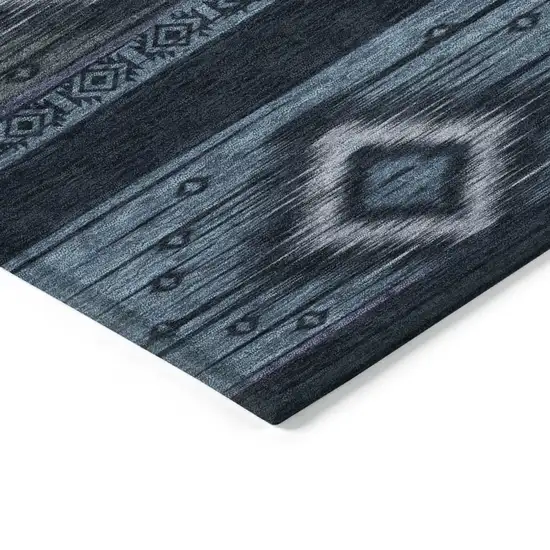 Teal Blue Denim Blue And Gray Tribal Washable Indoor Outdoor Area Rug Photo 9