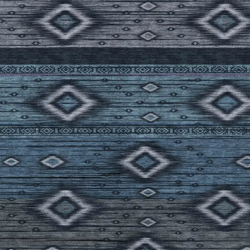 Teal Blue Denim Blue And Gray Tribal Washable Indoor Outdoor Area Rug Photo 3