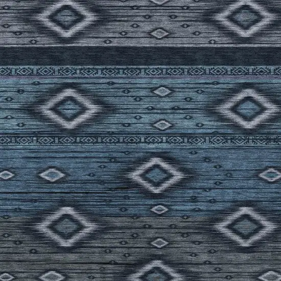 Teal Blue Denim Blue And Gray Tribal Washable Indoor Outdoor Area Rug Photo 3