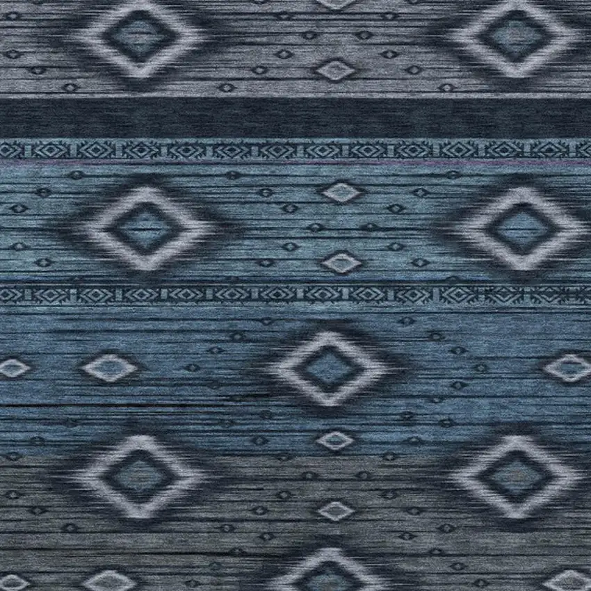 Teal Blue Denim Blue And Gray Tribal Washable Indoor Outdoor Area Rug Photo 3