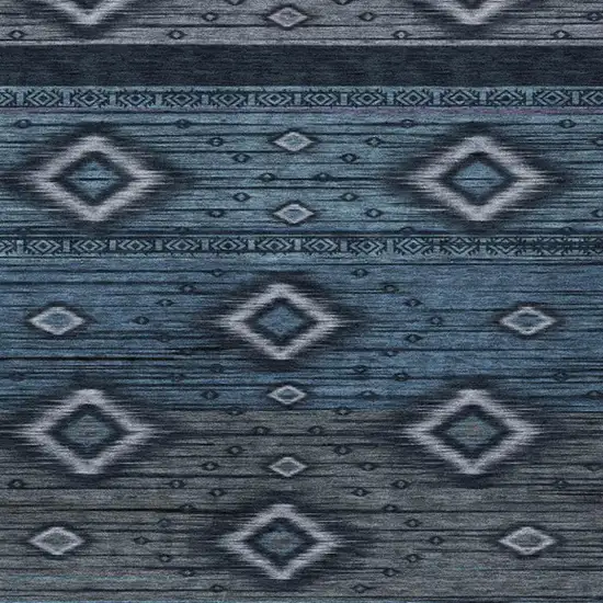 Teal Blue Denim Blue And Gray Tribal Washable Indoor Outdoor Area Rug Photo 4