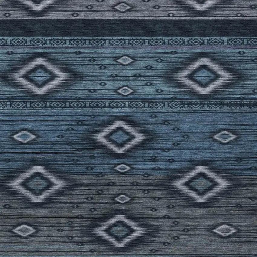Teal Blue Denim Blue And Gray Tribal Washable Indoor Outdoor Area Rug Photo 4
