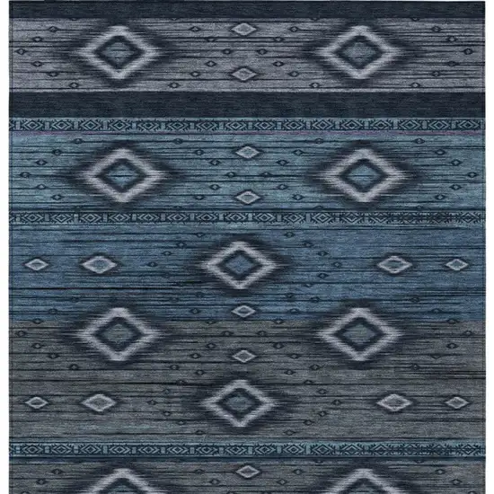 Teal Blue Denim Blue And Gray Tribal Washable Indoor Outdoor Area Rug Photo 4