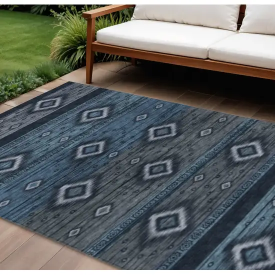 Teal Blue Denim Blue And Gray Tribal Washable Indoor Outdoor Area Rug Photo 2
