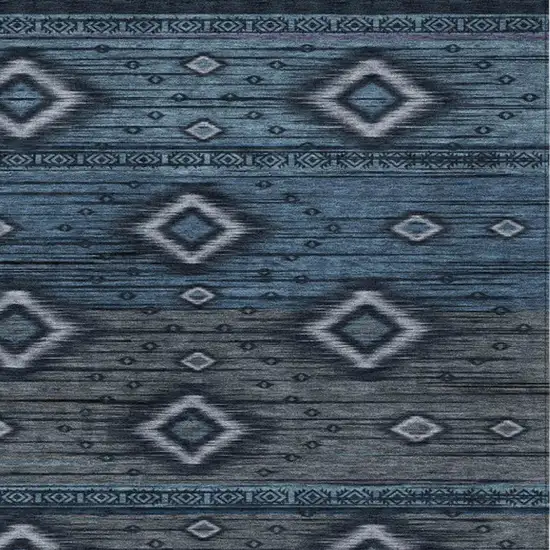 Teal Blue Denim Blue And Gray Tribal Washable Indoor Outdoor Area Rug Photo 3