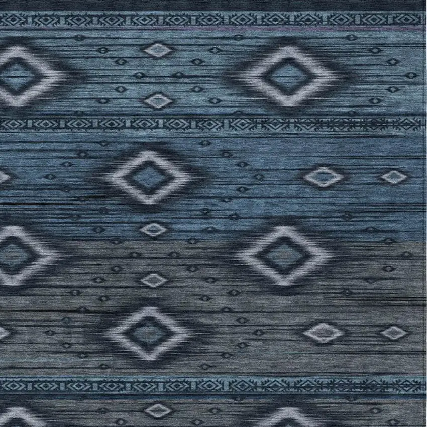 Teal Blue Denim Blue And Gray Tribal Washable Indoor Outdoor Area Rug Photo 3