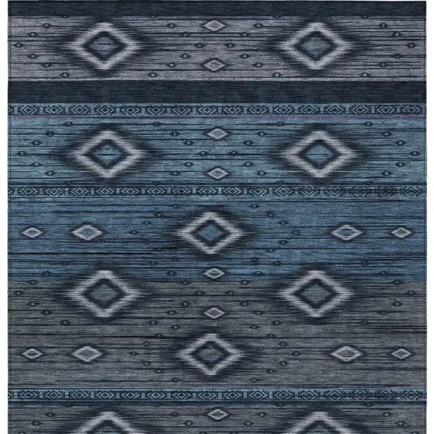 Teal Blue Denim Blue And Gray Tribal Washable Indoor Outdoor Area Rug Photo 4