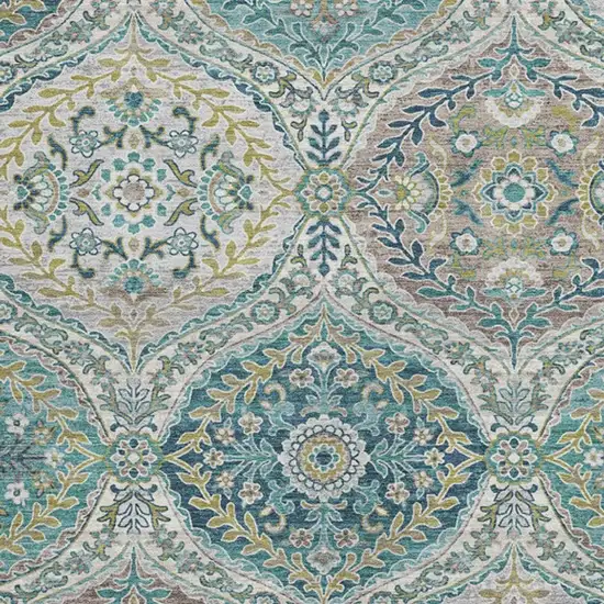 Teal Blue Fern Green And Beige Floral Washable Indoor Outdoor Area Rug Photo 3