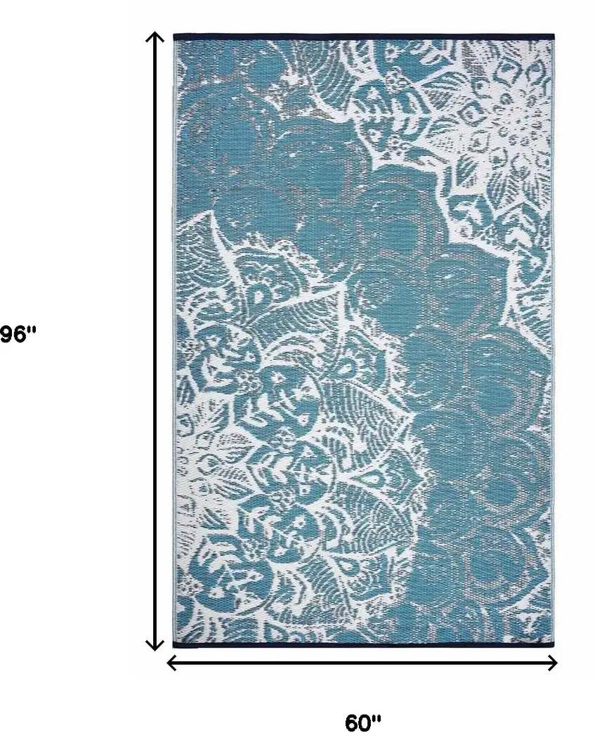 Teal Blue Floral Indoor Outdoor Area Rug Photo 3