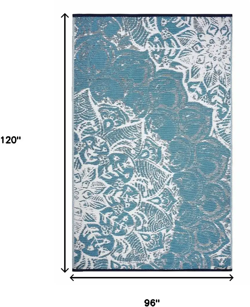 Teal Blue Floral Indoor Outdoor Area Rug Photo 3