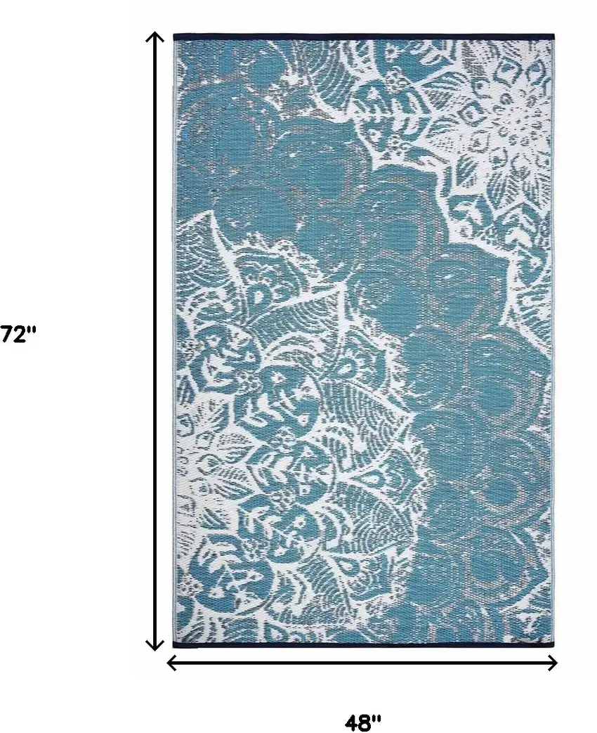 Teal Blue Floral Machine Braided Distressed Area Rug With UV Protection Photo 3