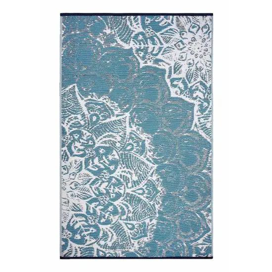 Teal Blue Floral Machine Braided Distressed Area Rug With UV Protection Photo 2
