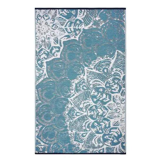 Teal Blue Floral Machine Braided Distressed Area Rug With UV Protection Photo 4