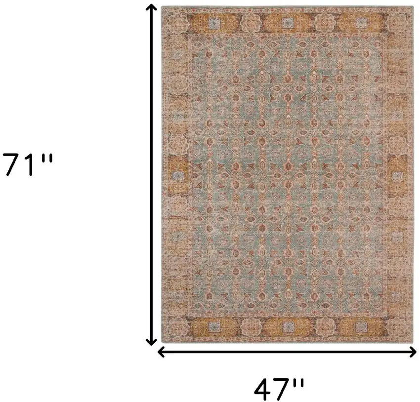 Teal Blue Floral Power Loom Area Rug With Fringe Photo 6