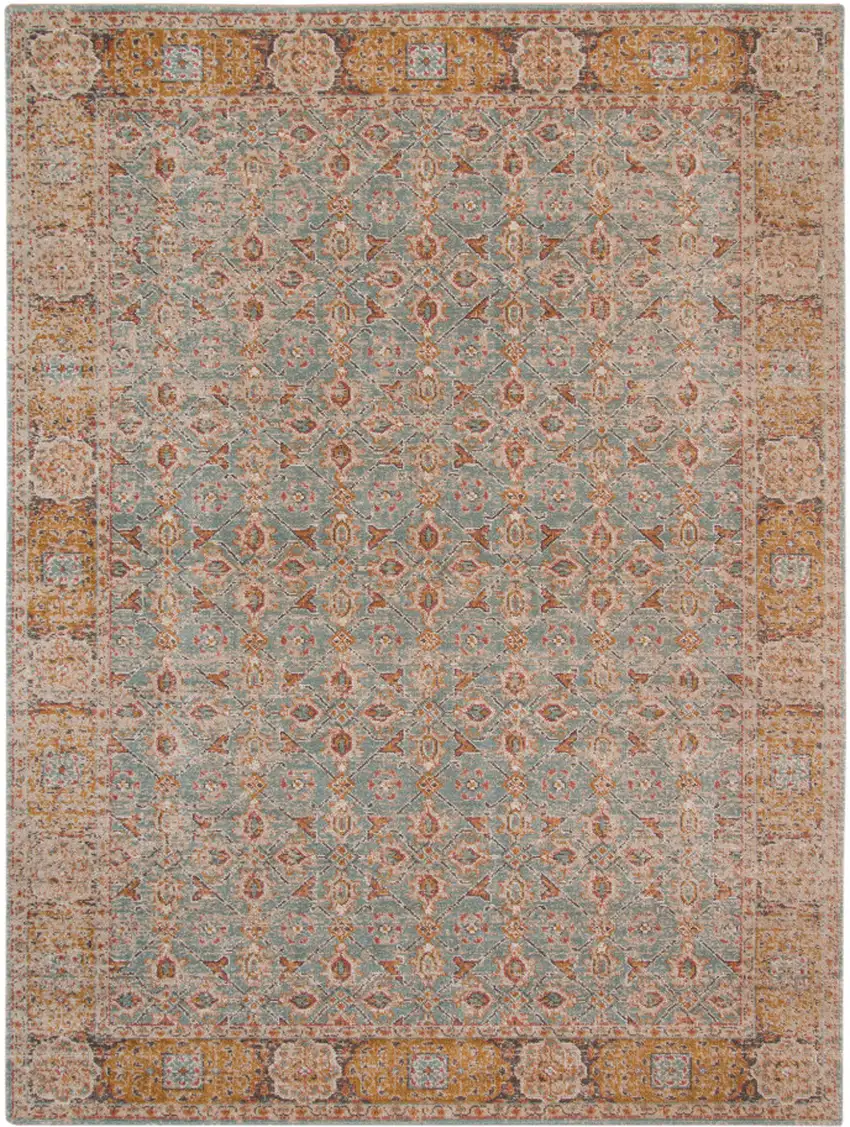 Teal Blue Floral Power Loom Area Rug With Fringe Photo 1
