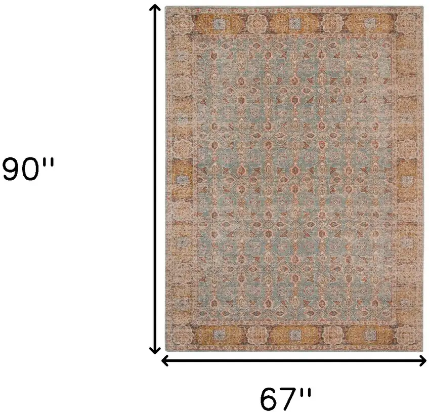 Teal Blue Floral Power Loom Area Rug With Fringe Photo 6