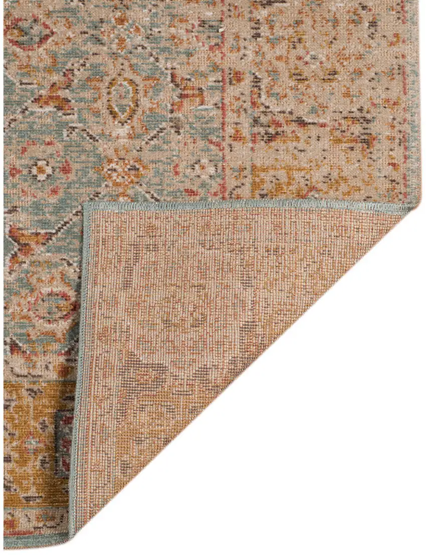 Teal Blue Floral Power Loom Area Rug With Fringe Photo 3