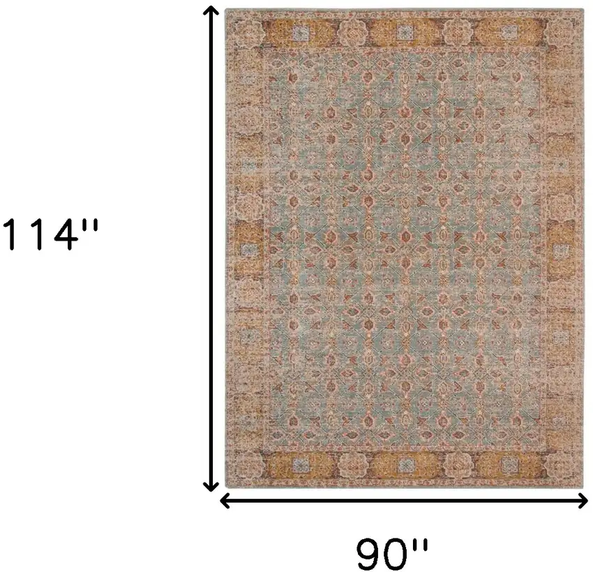 Teal Blue Floral Power Loom Area Rug With Fringe Photo 6