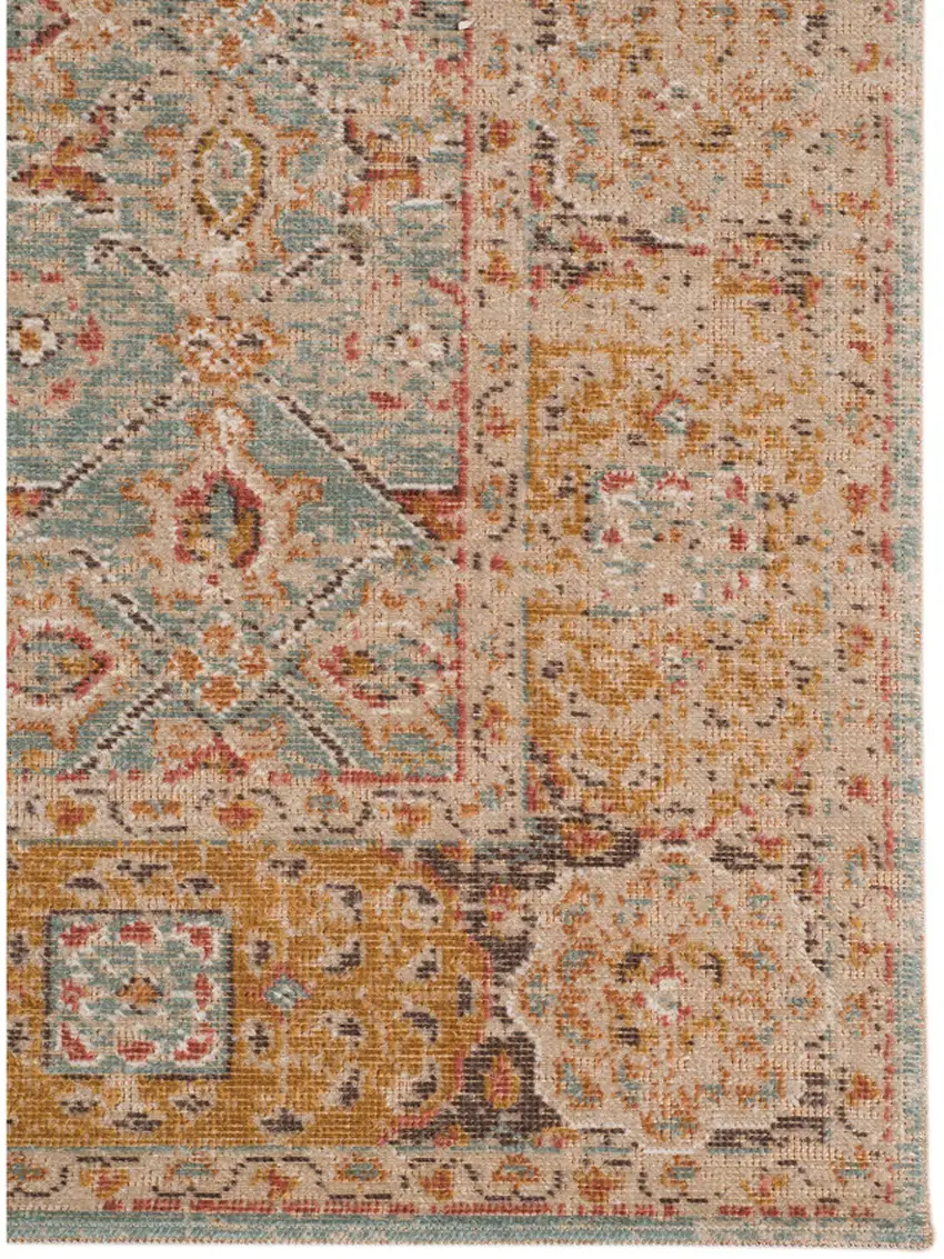 Teal Blue Floral Power Loom Area Rug With Fringe Photo 2
