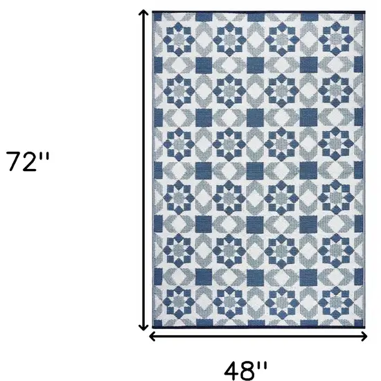 Teal Blue Geometric Indoor Outdoor Area Rug Photo 3