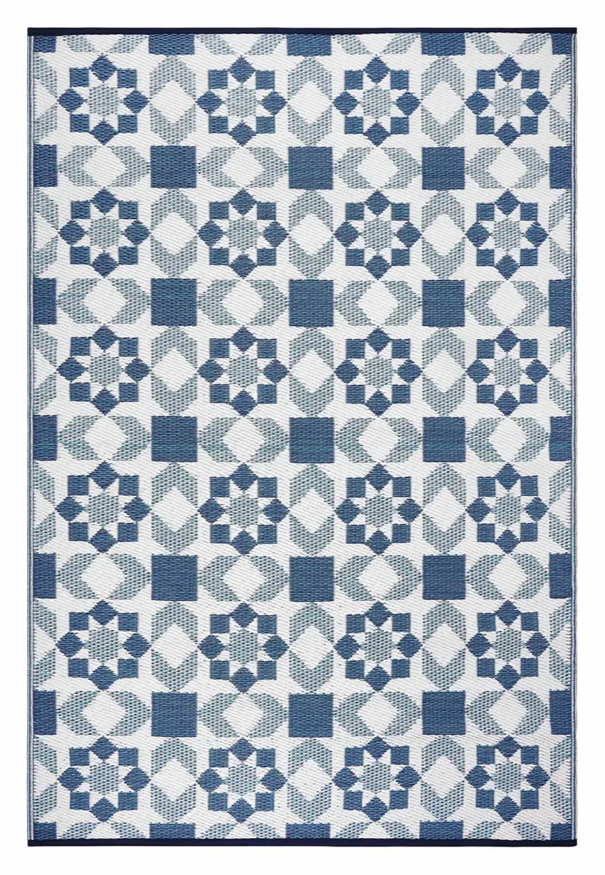Teal Blue Geometric Indoor Outdoor Area Rug Photo 5