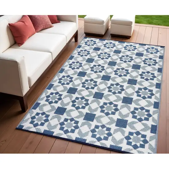 Teal Blue Geometric Indoor Outdoor Area Rug Photo 1
