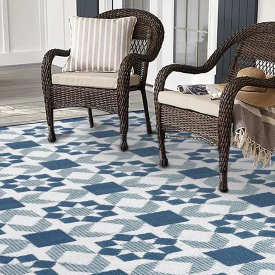 Teal Blue Geometric Indoor Outdoor Area Rug Photo 6